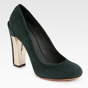 brian atwood dark green suede pangea pumps